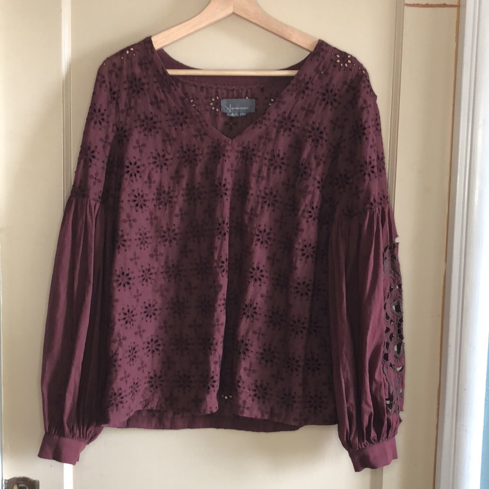 Anthropologie eyelet bishop sleeve top
